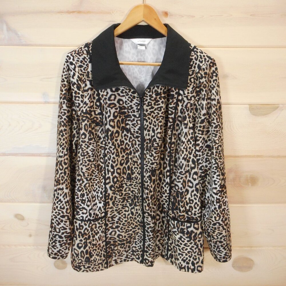 CJ Banks Women's Plus Size 1X Full Zip Jacket Leopard Print Pockets Lightweight